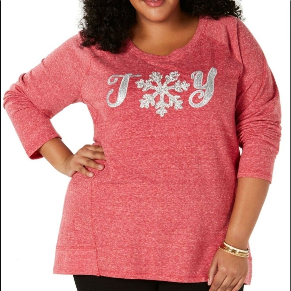 🎄NWT Red Embellished Christmas JOY Bling Top OX